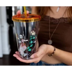 Surreal Entertainment Demon Slayer Acrylic Carnival Cup with Lid and Straw | Holds 16 Ounces -WATER BOTTLES Sales unnamed file 1028
