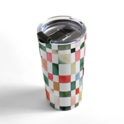 Society6 Ninola Design Watercolor Checker Yuletide 20 oz Stainless Steel Travel Mug - Deny Designs