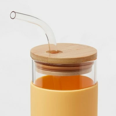 16.9oz Glass Tumbler with Straw & Silicone Sleeve - Threshold™ Asparagus 4 16.9oz Glass Tumbler with Straw & Silicone Sleeve - Threshold™ Asparagus - Image 2