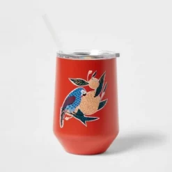 Threshold 12oz Stainess Steel Wine Tumbler with Slide Lid & Straw Orange Branch -WATER BOTTLES Sales unnamed file 1279