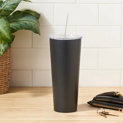 Room Essentials 25oz Double Walled Stainless Steel Vacuum Tumbler with Silicone Lid & Straw White 3 Room Essentials 25oz Double Walled Stainless Steel Vacuum Tumbler with Silicone Lid & Straw White