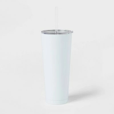 Room Essentials 25oz Double Walled Stainless Steel Vacuum Tumbler with Silicone Lid & Straw White 6 Room Essentials 25oz Double Walled Stainless Steel Vacuum Tumbler with Silicone Lid & Straw White - Image 4