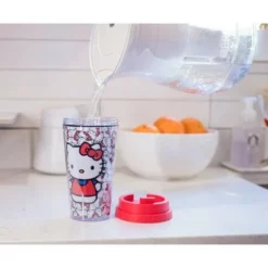 Silver Buffalo Hello Kitty All-Over Faces 16oz Double Wall Plastic Travel Mug -WATER BOTTLES Sales unnamed file 2223