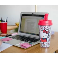Silver Buffalo Hello Kitty All-Over Faces 16oz Double Wall Plastic Travel Mug -WATER BOTTLES Sales unnamed file 2224