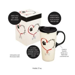 Evergreen Paw Prints Dog Ceramic Travel Coffee Mug, 17 ounces -WATER BOTTLES Sales unnamed file 2236