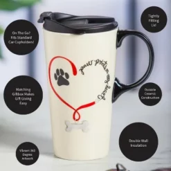 Evergreen Paw Prints Dog Ceramic Travel Coffee Mug, 17 ounces -WATER BOTTLES Sales unnamed file 2237
