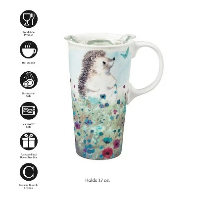 Evergreen Ceramic Travel Cup, 17 OZ. ,w/box and Tritan Lid, Headgehog in the meadow 4 Evergreen Ceramic Travel Cup, 17 OZ. ,w/box and Tritan Lid, Headgehog in the meadow - Image 2