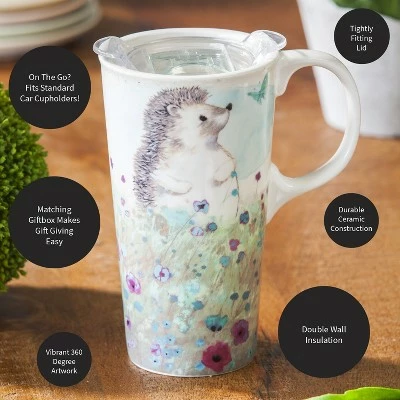 Evergreen Ceramic Travel Cup, 17 OZ. ,w/box and Tritan Lid, Headgehog in the meadow 6 Evergreen Ceramic Travel Cup, 17 OZ. ,w/box and Tritan Lid, Headgehog in the meadow - Image 4