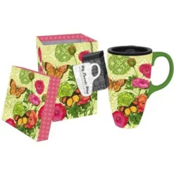 Evergreen Boxed Ceramic Latte Travel Cup 17oz, Botanica