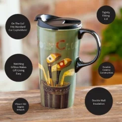 Evergreen Beautiful Golf Club Ceramic Travel Cup with Lid - 5 x 4 x 7 Inches -WATER BOTTLES Sales unnamed file 2484
