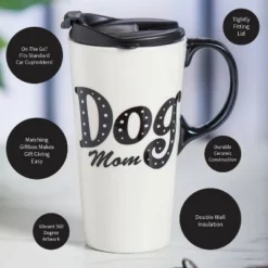 Evergreen Ceramic Travel Cup w/Box, 17 oz., Dog Mom -WATER BOTTLES Sales unnamed file 2515