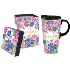 Evergreen Beautiful Grandma Metallic Ceramic Travel Cup with Lid - 5 x 4 x 7 Inches