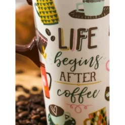 Evergreen Ceramic Travel Cup, 17 OZ.,w/box and Tritan Lid, Life Begins After Coffee -WATER BOTTLES Sales unnamed file 2552