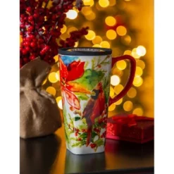 Evergreen Ceramic FLOMO 360 Travel Cup, 17 oz., Cardinal & Berries