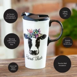 Evergreen Ceramic Travel Cup, 17 OZ. ,w/box, Herd That -WATER BOTTLES Sales unnamed file 2580