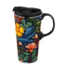 Evergreen Ceramic Travel Cup, 17 OZ. ,w/box, Folky Fun -WATER BOTTLES Sales unnamed file 2582