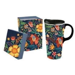 Evergreen Ceramic Travel Cup, 17 OZ. ,w/box, Folky Fun -WATER BOTTLES Sales unnamed file 2583