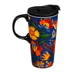 Evergreen Ceramic Travel Cup, 17 OZ. ,w/box, Folky Fun -WATER BOTTLES Sales unnamed file 2584