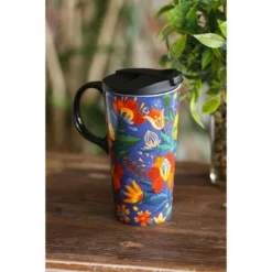 Evergreen Ceramic Travel Cup, 17 OZ. ,w/box, Folky Fun -WATER BOTTLES Sales unnamed file 2587