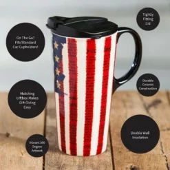 Evergreen Beautiful Liberty Ceramic Travel Cup with Lid - 5 x 4 x 7 Inches -WATER BOTTLES Sales unnamed file 2591