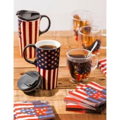 Evergreen Beautiful Liberty Ceramic Travel Cup with Lid - 5 x 4 x 7 Inches -WATER BOTTLES Sales unnamed file 2594