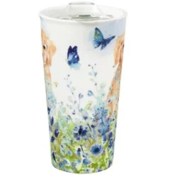 Evergreen Ceramic Travel Cup, 17 OZ. ,w/box and Tritan Lid, Puppies in the meadow -WATER BOTTLES Sales unnamed file 2601