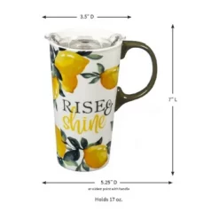 Evergreen Flag Ceramic Travel Cup, 17 OZ. ,w/box and Tritan Lid, Lemon Drop Collection