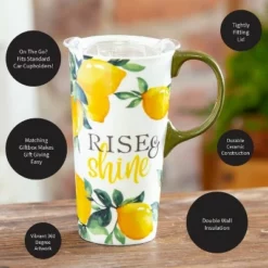 Evergreen Flag Ceramic Travel Cup, 17 OZ. ,w/box and Tritan Lid, Lemon Drop Collection -WATER BOTTLES Sales unnamed file 2640