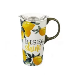 Evergreen Flag Ceramic Travel Cup, 17 OZ. ,w/box and Tritan Lid, Lemon Drop Collection -WATER BOTTLES Sales unnamed file 2642