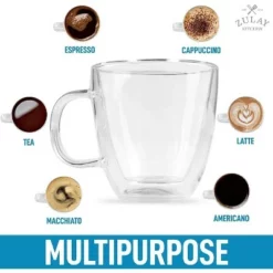 Zulay Kitchen Double Wall Insulated Clear Glass Espresso Cups, set-of-2 (5.4oz) -WATER BOTTLES Sales unnamed file 2676