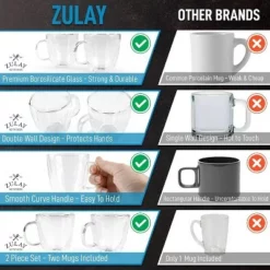 Zulay Kitchen Double Wall Insulated Clear Glass Espresso Cups, set-of-2 (5.4oz) -WATER BOTTLES Sales unnamed file 2678