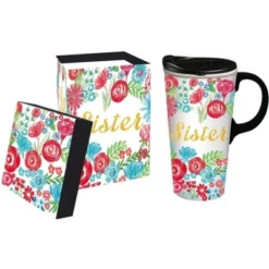 Evergreen Sister Ceramic Travel Coffee Mug, 17 ounces