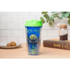 Silver Buffalo Rick and Morty Spaceship Googus 16-Ounce Double Wall Plastic Travel Mug -WATER BOTTLES Sales unnamed file 2687