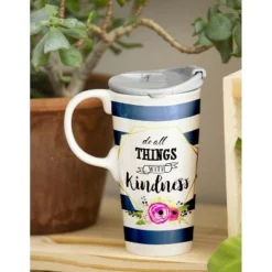 Evergreen Ceramic Travel Cup, 17 Oz., w/ box, Do All Things With Kindness -WATER BOTTLES Sales unnamed file 2695