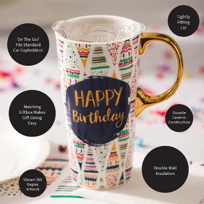 Evergreen Beautiful Birthday Confetti Ceramic Travel Cup with Lid - 5 x 4 x 7 Inches 6 Evergreen Beautiful Birthday Confetti Ceramic Travel Cup with Lid - 5 x 4 x 7 Inches - Image 4