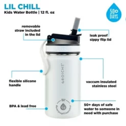 GROSCHE Lil Chill 12 oz Kids Water Bottle Insulated Water Bottle with Straw for Kids School with Straw Sip Lid -WATER BOTTLES Sales unnamed file 3851