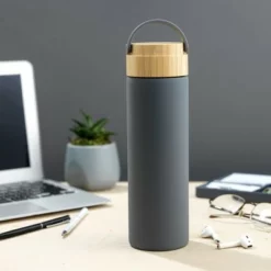 JoyJolt Glass Water Bottle with Carry Strap & Non Slip Silicone Sleeve - 20 oz - Grey