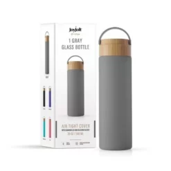 JoyJolt Glass Water Bottle with Carry Strap & Non Slip Silicone Sleeve - 20 oz - Grey -WATER BOTTLES Sales unnamed file 4166
