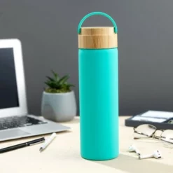 JoyJolt Glass Water Bottle with Carry Strap & Non Slip Silicone Sleeve - 20 oz - Turquoise