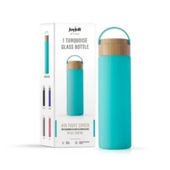 JoyJolt Glass Water Bottle with Carry Strap & Non Slip Silicone Sleeve - 20 oz - Turquoise -WATER BOTTLES Sales unnamed file 4361