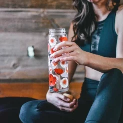 GROSCHE VENICE Eco-Friendly Glass Water Bottle with Bamboo lid and Protective Sleeve, 22.6 fl oz Capacity, Red Poppy -WATER BOTTLES Sales unnamed file 4682