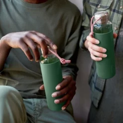 Black+blum Black + Blum Glass Water Bottle with Olive Sleeve