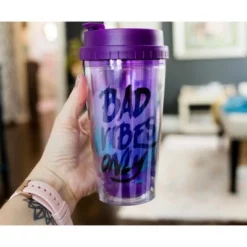 Silver Buffalo Disney Villains "Bad Vibes Only" Double-Walled Plastic Tumbler | Holds 16 Ounces -WATER BOTTLES Sales unnamed file 721