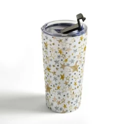 Society6 Ninola Design Winter stars holiday gold Travel Mug 20 oz Stainless Steel Travel Mug - Deny Designs -WATER BOTTLES Sales unnamed file 774