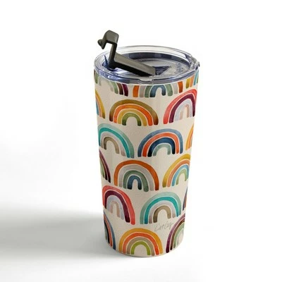 Society6 Cat Coquillette Rainbow Watercolor Retro Palette 20 oz Stainless Steel Travel Mug - Deny Designs 4 Society6 Cat Coquillette Rainbow Watercolor Retro Palette 20 oz Stainless Steel Travel Mug - Deny Designs - Image 2