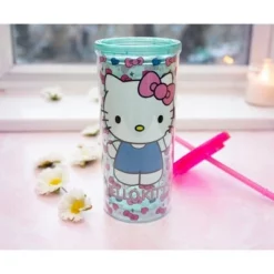 Silver Buffalo Hello Kitty Bows and Hearts Carnival Cup with Lid and Straw | Holds 20 Ounces -WATER BOTTLES Sales unnamed file 829